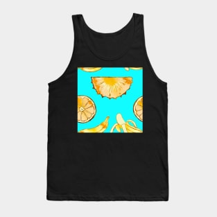 turquoise, blue, pineapple, banana, yellow, orange, juicy, fruit, glitter, gold, summer, pattern, funny, sunny, vivid, pink Tank Top